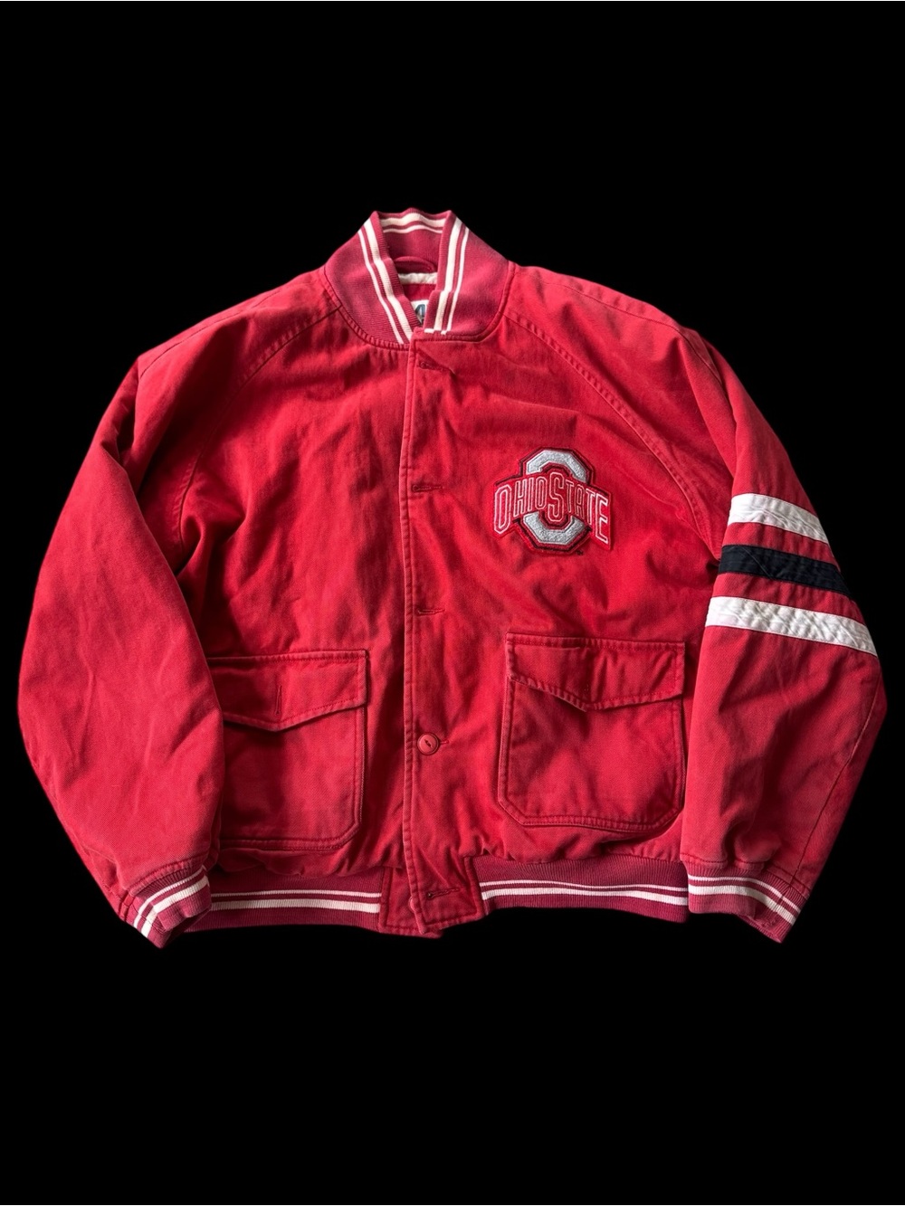 Vintage Ohio State Buckeyes Mirage Jacket Mens XXL Red Spell Out Coat